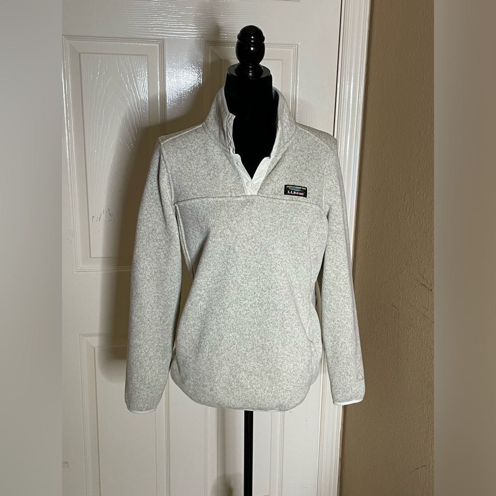 LL Bean Sweater Womens Medium Ivory Outdoor Sweatshirt Lightweight Casual Preppy - Picture 5 of 10